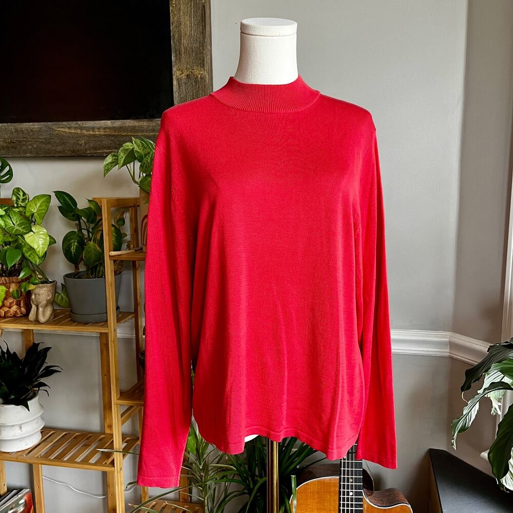 Vintage 90s Salmon Mockneck Silk Cotton Long Sleeve Blouse Size XL